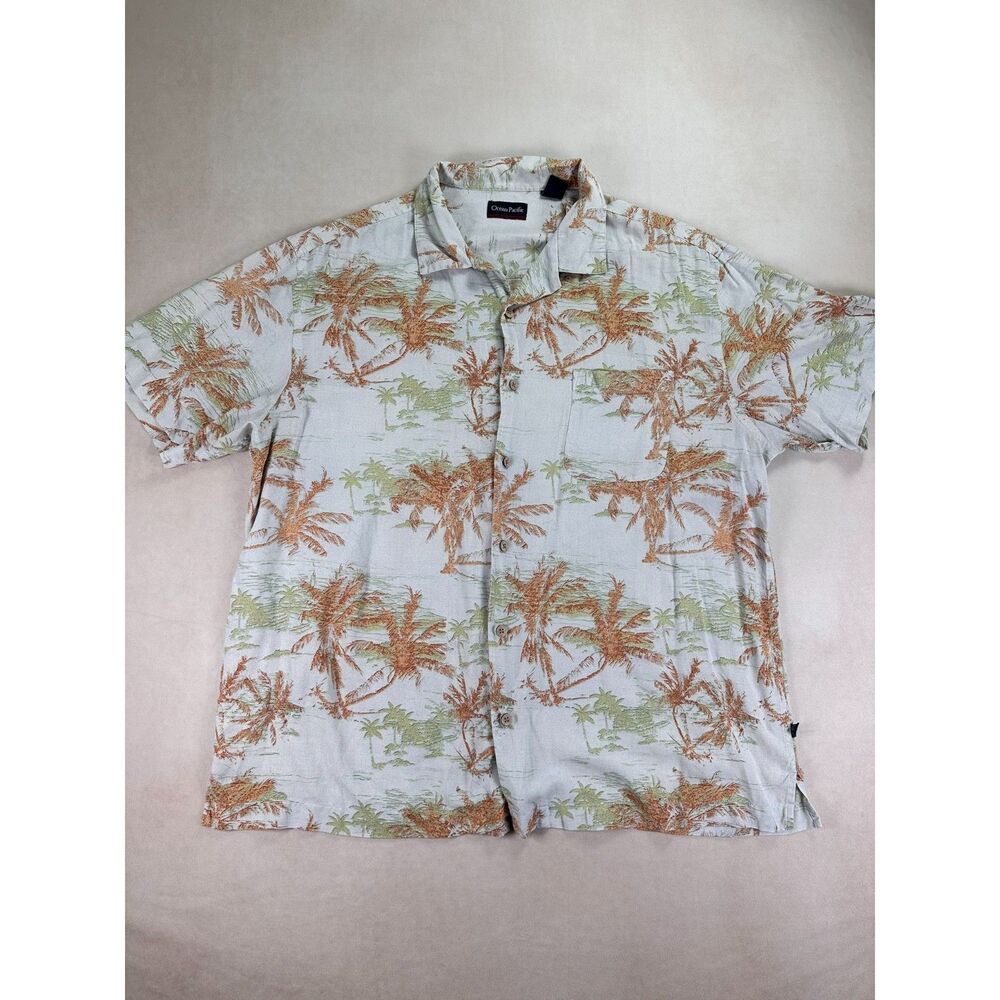 Ocean Pacific OP 100% Silk Hawaiian Camp Shirt Palm Tree Aloha Men's XL Beach